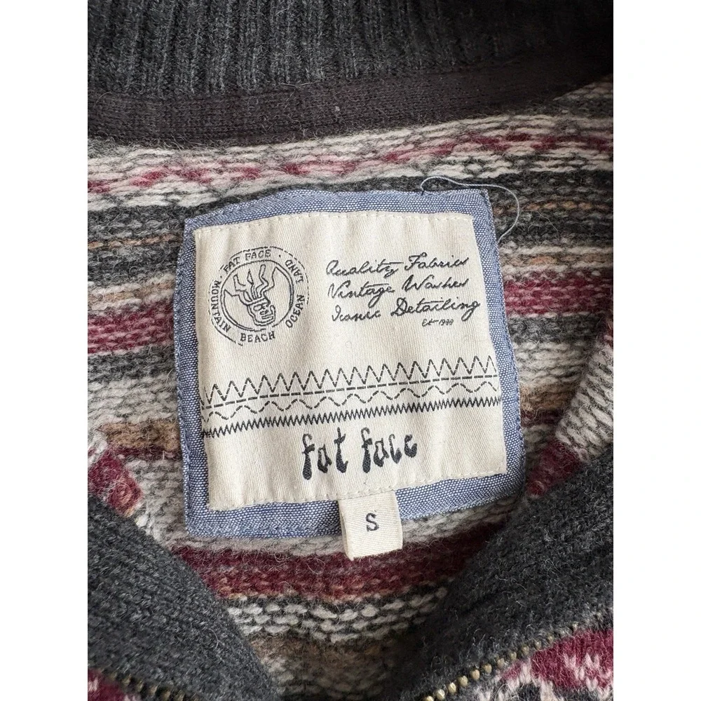 Fat Face Fairisle Jumper Mens Size Small 1/4 Zip Chunky‎ Knit  Wool Blend